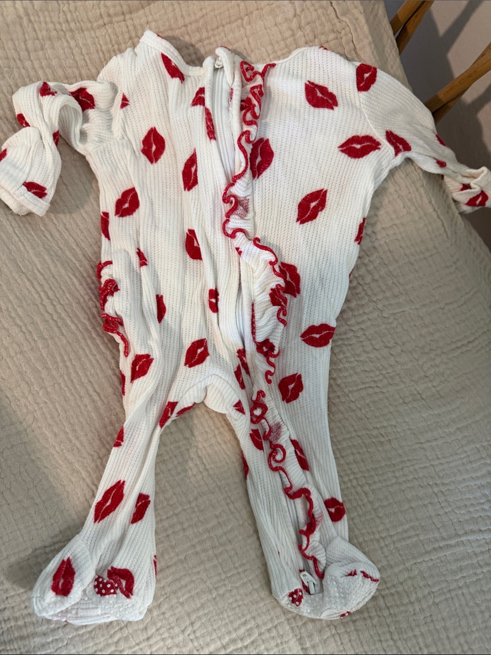 Caden Lane White Footed Pajamas with Red Lip Print